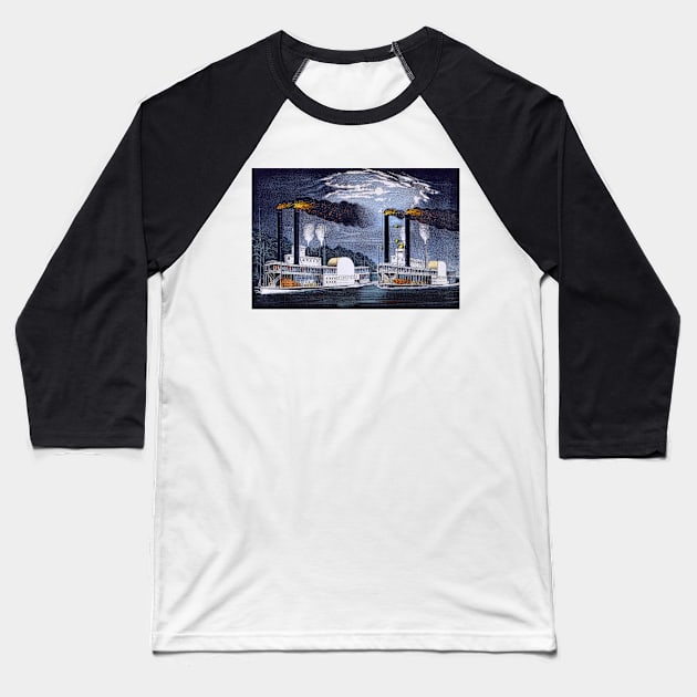 Midnight Race on the Mississippi 1875 Baseball T-Shirt by rocketshipretro